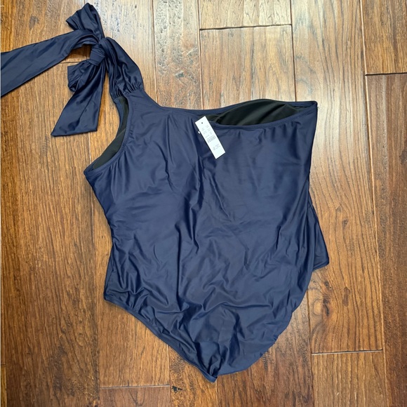 J. Crew NWT Bow One Shoulder One Piece Swimsuit Size 22 Navy Blue - Picture 11 of 13